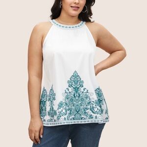 BloomChic Plus Size XL Boho Print Round Neck Cut Out Tank Top us14-16